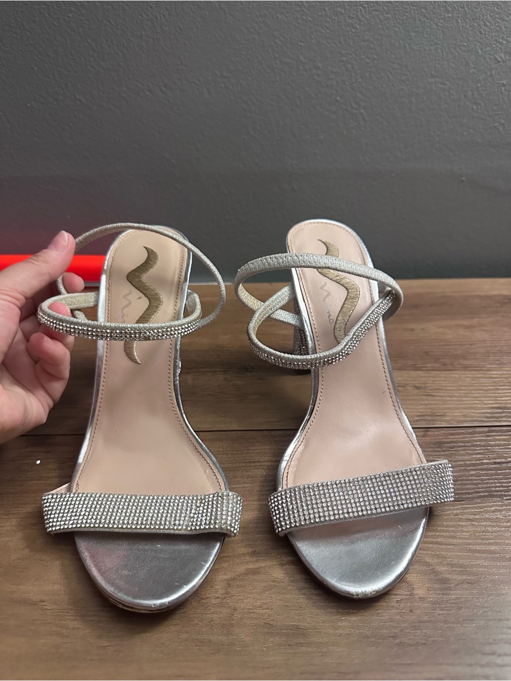 Nina Silver Rhinestone Strappy Heels
